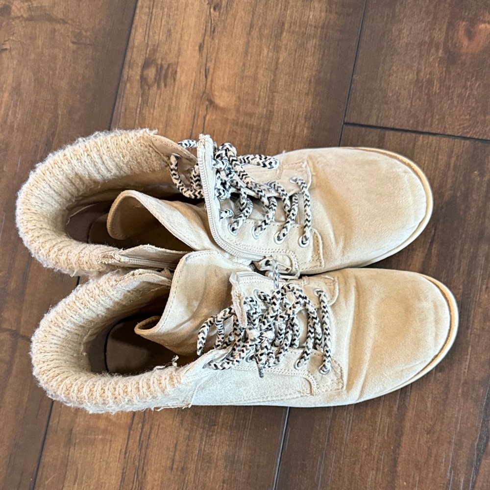 Beige Ankle Boots with Knit Cuff
